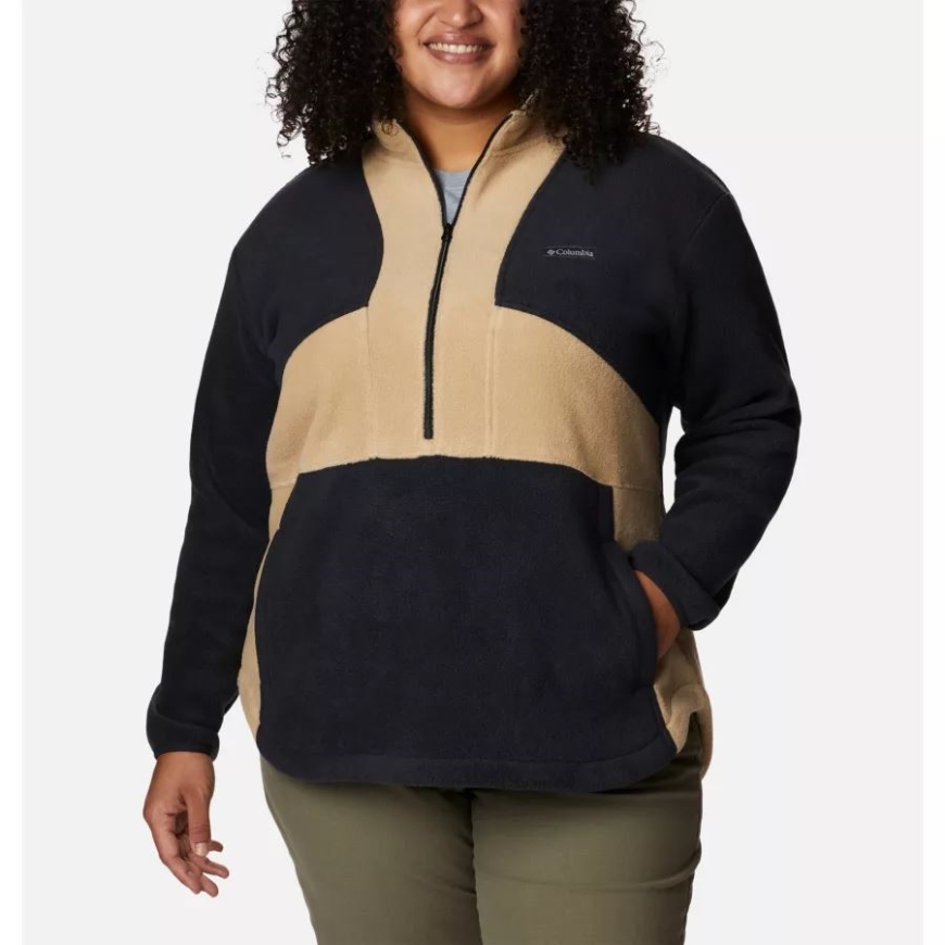 ブラック/ビーチ レディース ベントン スプリング カラーブロック ハーフジップ フリース プルオーバー プラスサイズ コロンビア