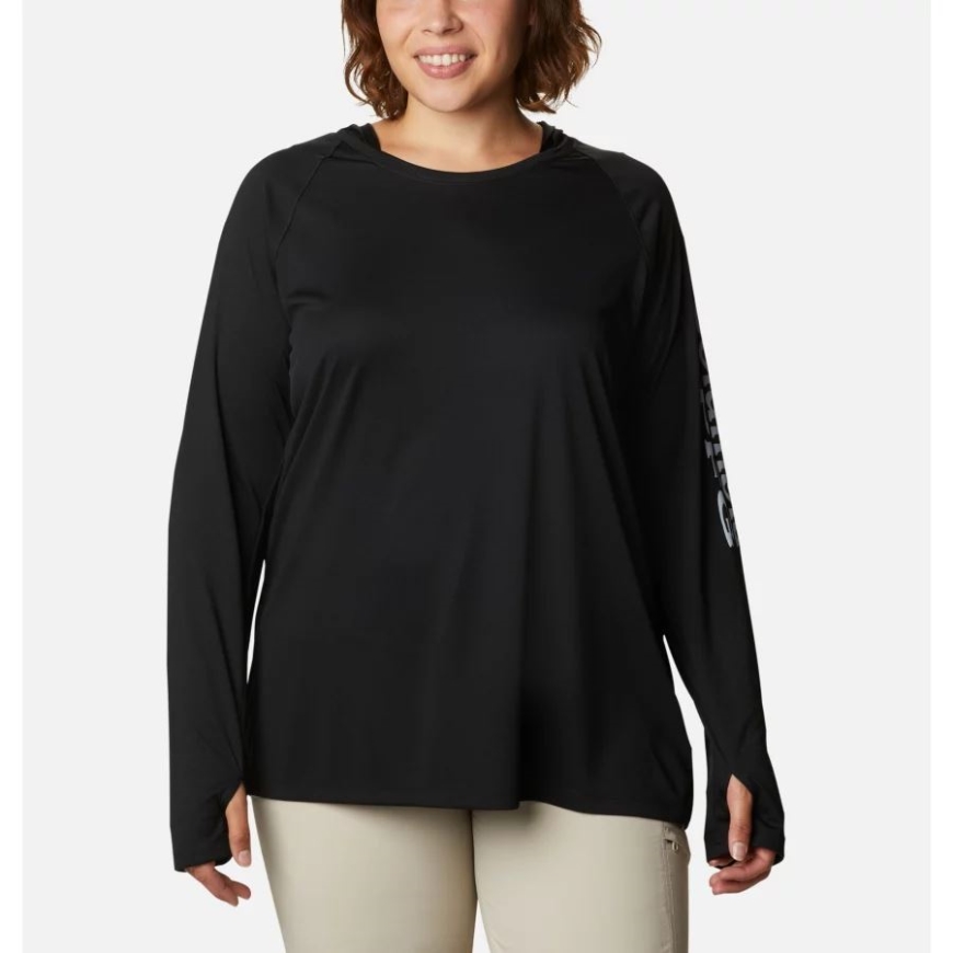 ブラック/シーラス グレー ロゴ コロンビア レディース Pfg タイダル ティー パーカー プラス サイズ