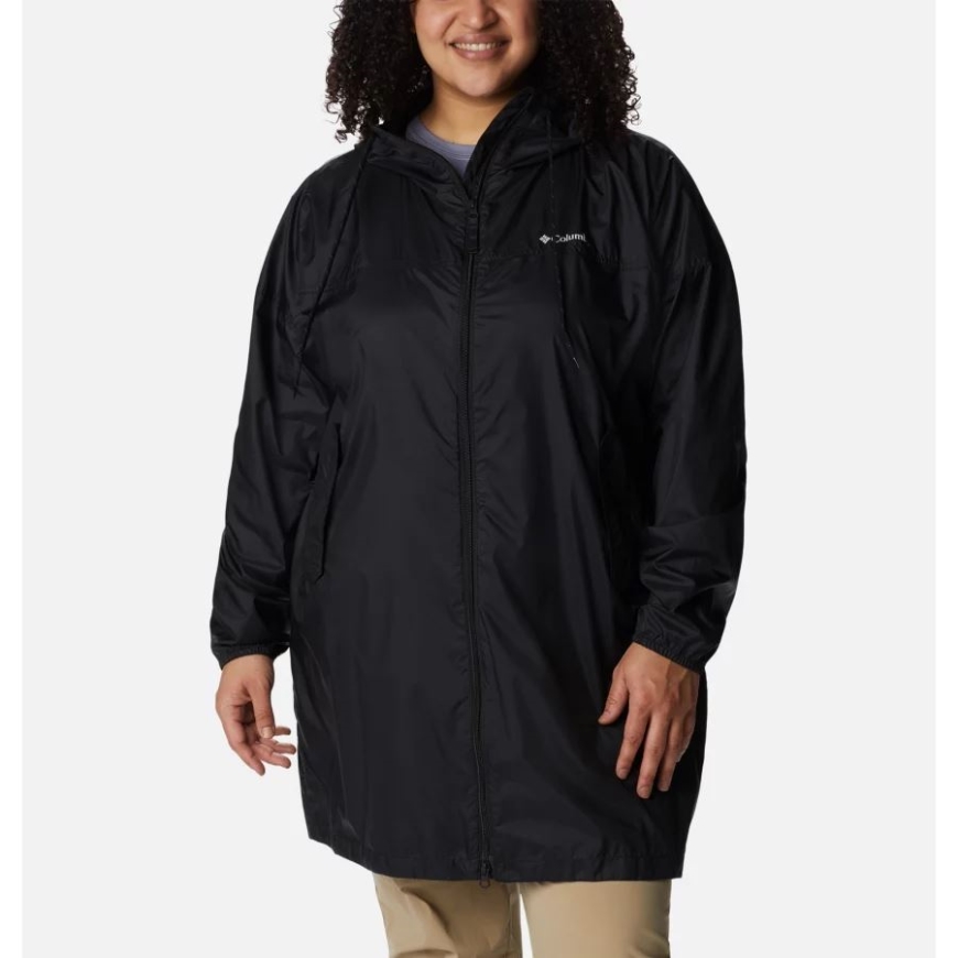 ブラック コロンビア レディース フラッシュ チャレンジャー ロング ウインドブレーカー プラスサイズ
