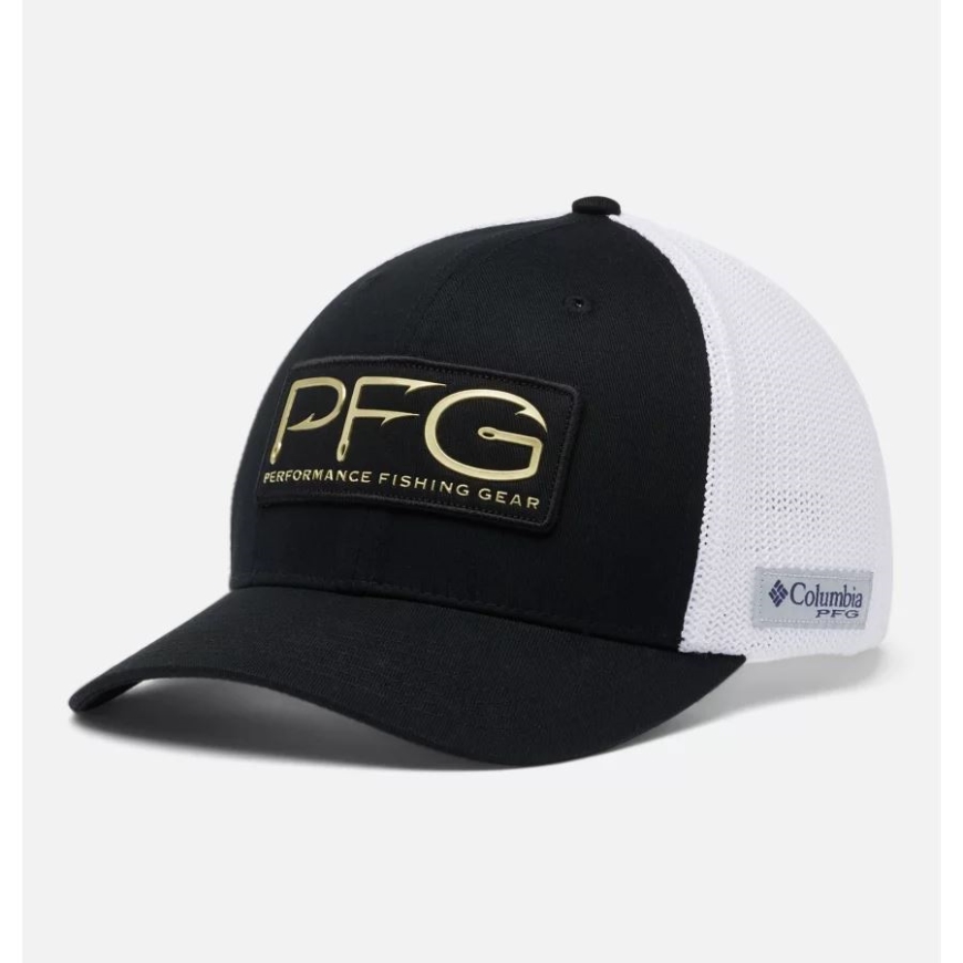 ブラック/ゴールド コロンビア PFG フック メッシュ ボール キャップ ハイ クラウン