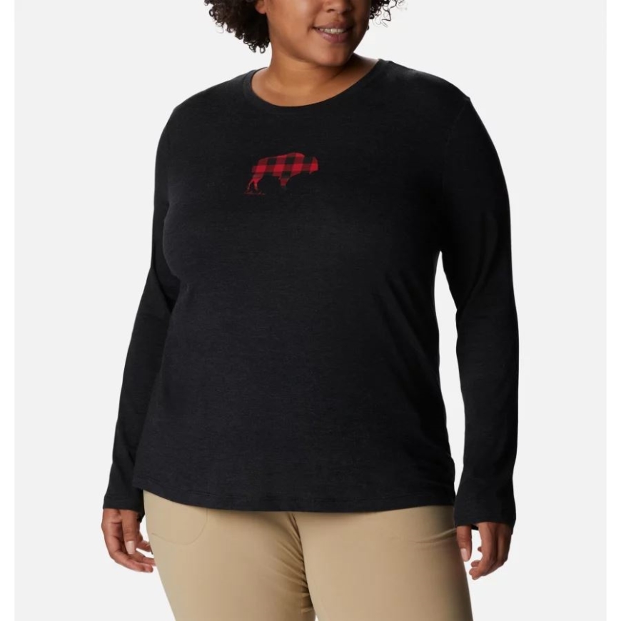 ブラック ヘザー/レンジ ローミング プリント コロンビア レディース ヒドゥン ヘブン ロング スリーブ T シャツ プラス サイズ