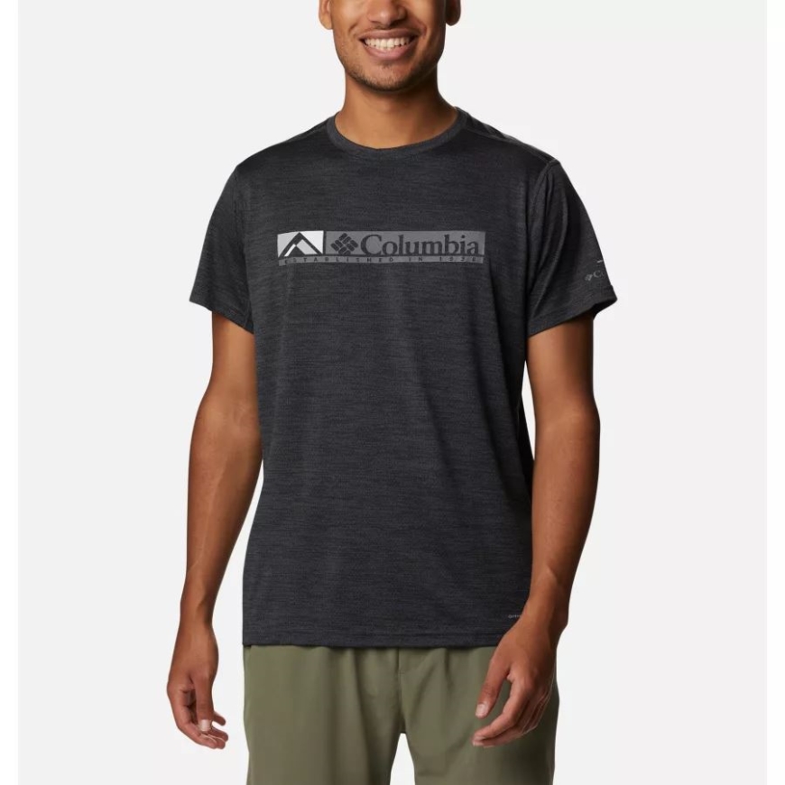 ブラック ヘザー/リッジスケープ グラフィック コロンビア メンズ アルパイン チル ゼロ グラフィック テクニカル Tシャツ