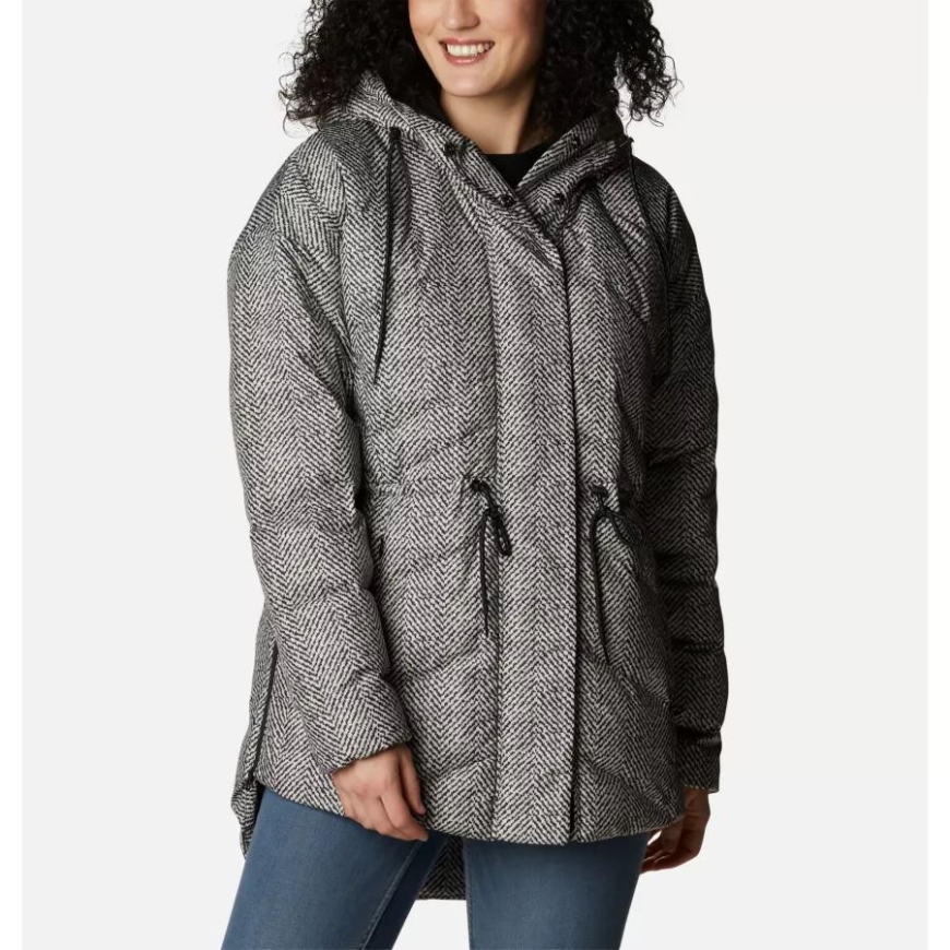 ブラック ヘリンボーン プリント コロンビア レディース アイシー ハイツ Ii ダウン ノベルティ ジャケット