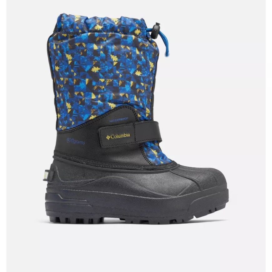 ブラック/レーザー レモン コロンビア ビッグ キッズ パウダーバグ フォーティー プリント ブーツ