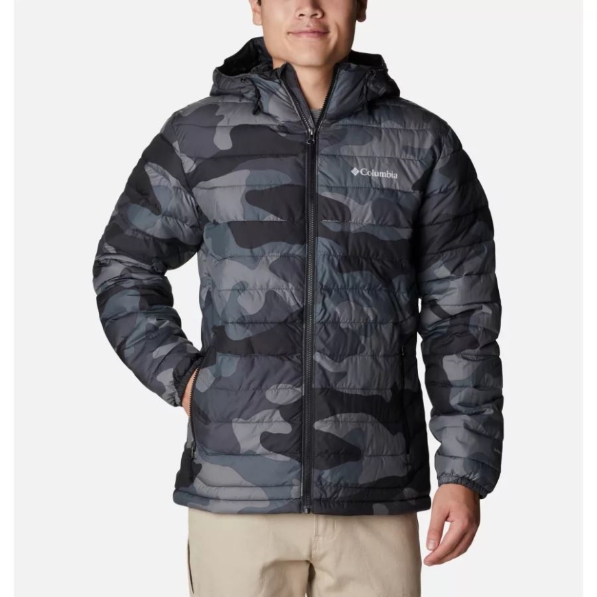 ブラック モッド カモ プリント コロンビア メンズ パウダー ライト フード付き断熱ジャケット