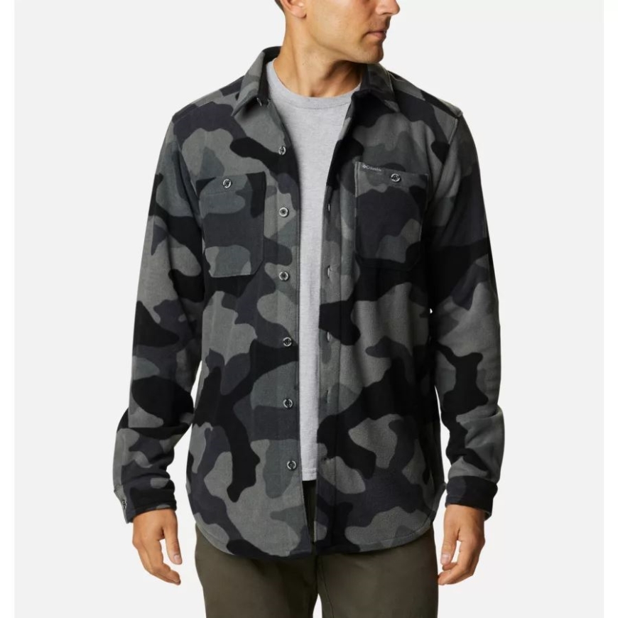 ブラック モッズ カモ プリント メンズ フレア ガン フリース オーバー シャツ コロンビア