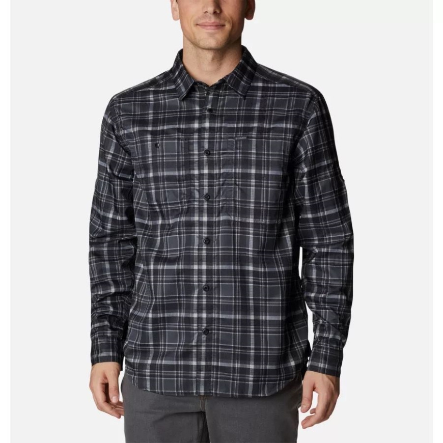 ブラックマルチチェックコロンビアメンズシルバーリッジユーティリティライトチェック柄長袖シャツ