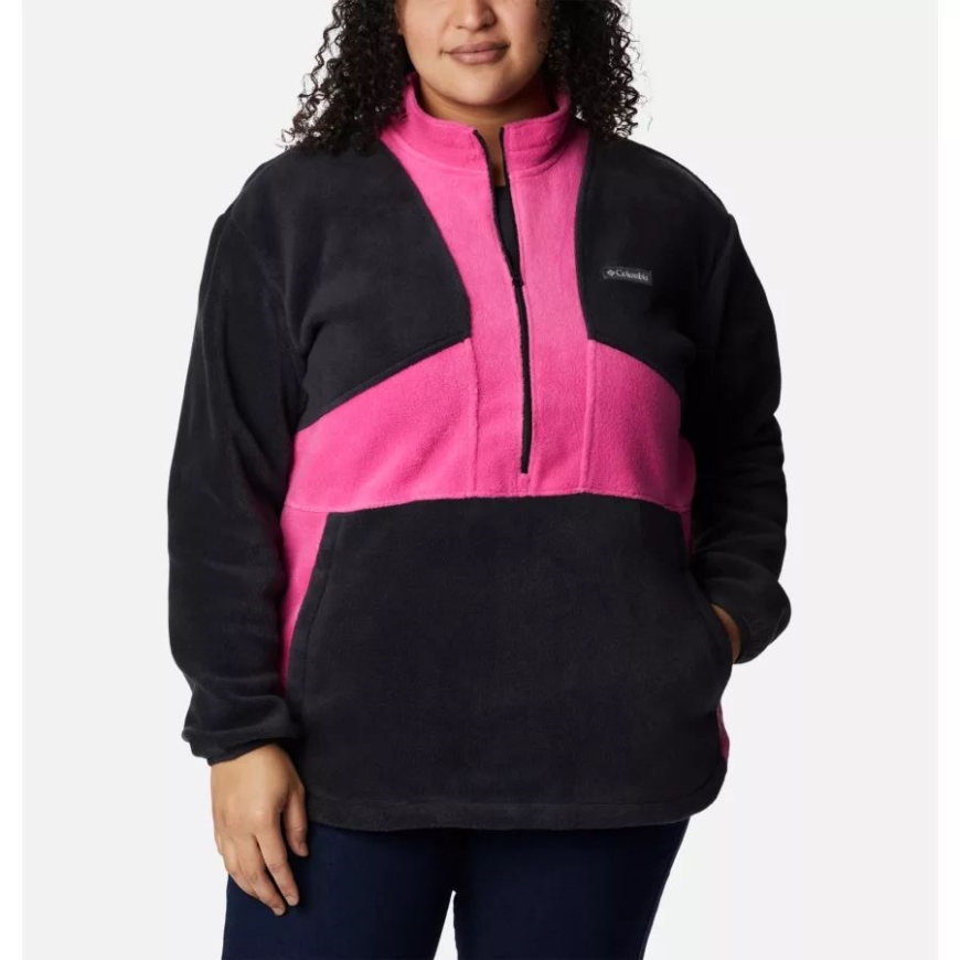 ブラック/ピンク アイス コロンビア ウィメンズ テスト タフ イン ピンク カラーブロック ハーフジップ フリース プルオーバー プラスサイズ