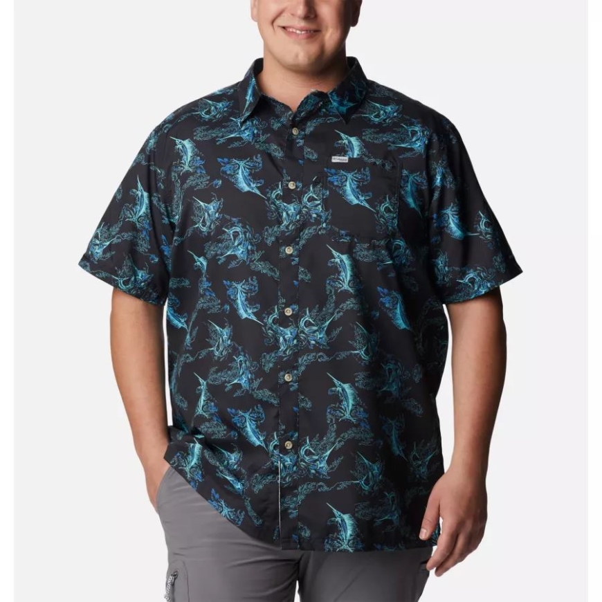 ブラック セイルズ アウェイ プリント コロンビア メンズ Pfg スーパー スラック タイド キャンプ シャツ ビッグ