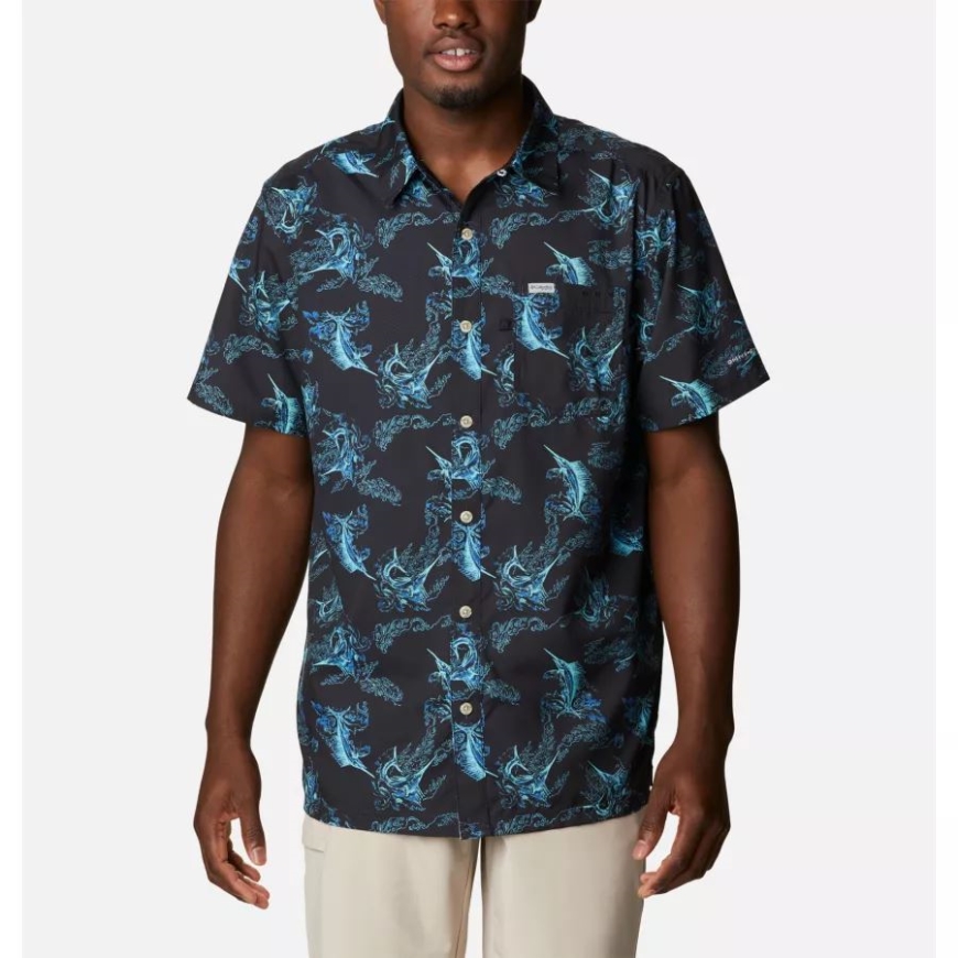 ブラック セイルズ アウェイ プリント メンズ Pfg スーパー スラック タイド キャンプ シャツ コロンビア