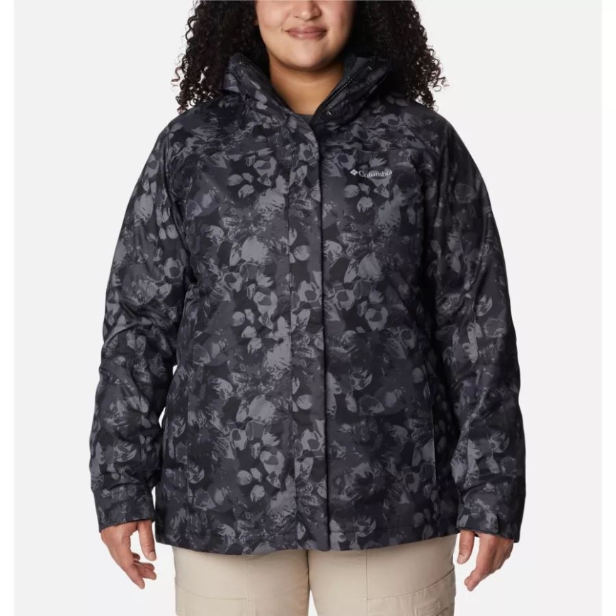 ブラック ソラライズトナル プリント レディース トンネル フォールズ インターチェンジ ジャケット プラスサイズ コロンビア