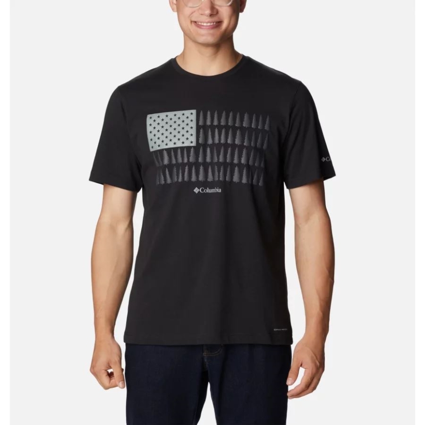 ブラック/ツリーストライプ フラッグ コロンビア ブランド メンズ シスルタウン ヒルズ グラフィック Tシャツ