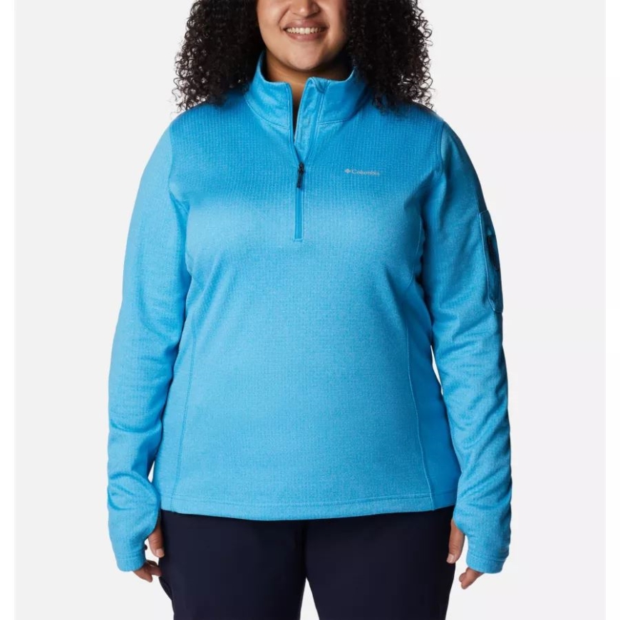 ブルー チル ヘザー コロンビア レディース パーク ビュー グリッド 1/2 ジップ フリース プルオーバー プラスサイズ