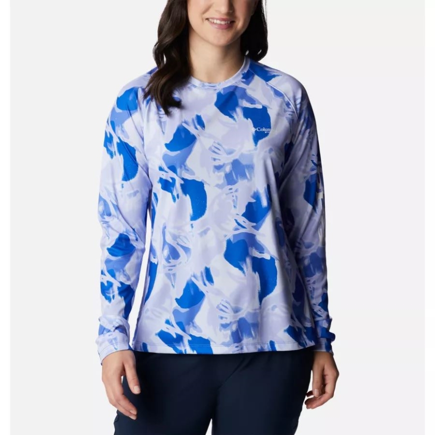 ブルーコンゴウインコ/オーロラスプリントコロンビアウィメンズpfgスーパータイダルティーロングスリーブ