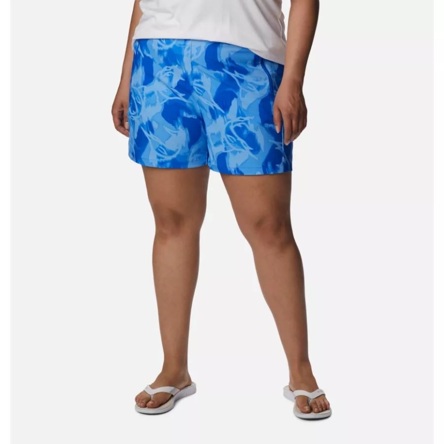 ブルー マコー/オーロラス プリント レディース Pfg Tidal Ii ショーツ プラス サイズ コロンビア