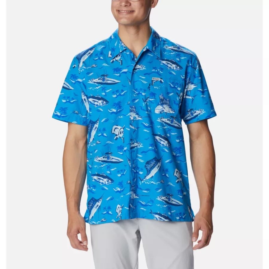 ブルー マコー リール ドリームズ プリント メンズ Pfg トローラーズ ベスト ショート スリーブ シャツ コロンビア