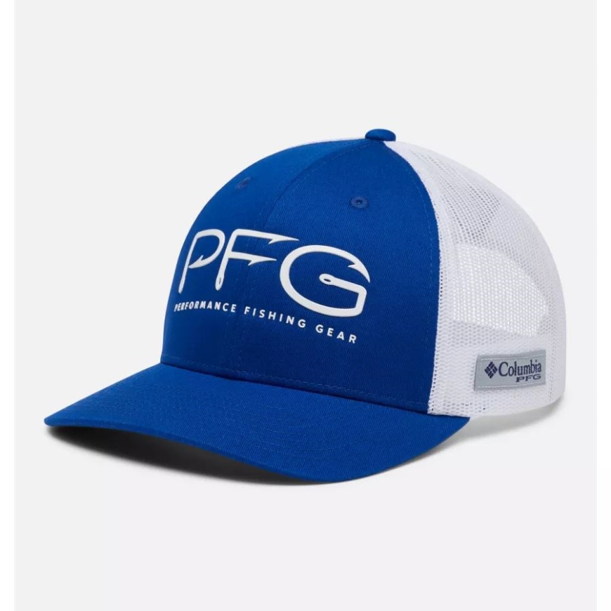 ブルー マコー/ホワイト コロンビア PFG メッシュ スナップ バック フック ボール キャップ ハイ クラウン