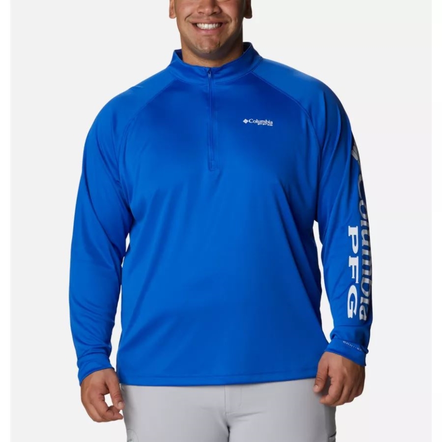 ブルー マコー/ホワイト ロゴ メンズ Pfg ターミナル タックル 1/4 ジップ プルオーバー ビッグ コロンビア