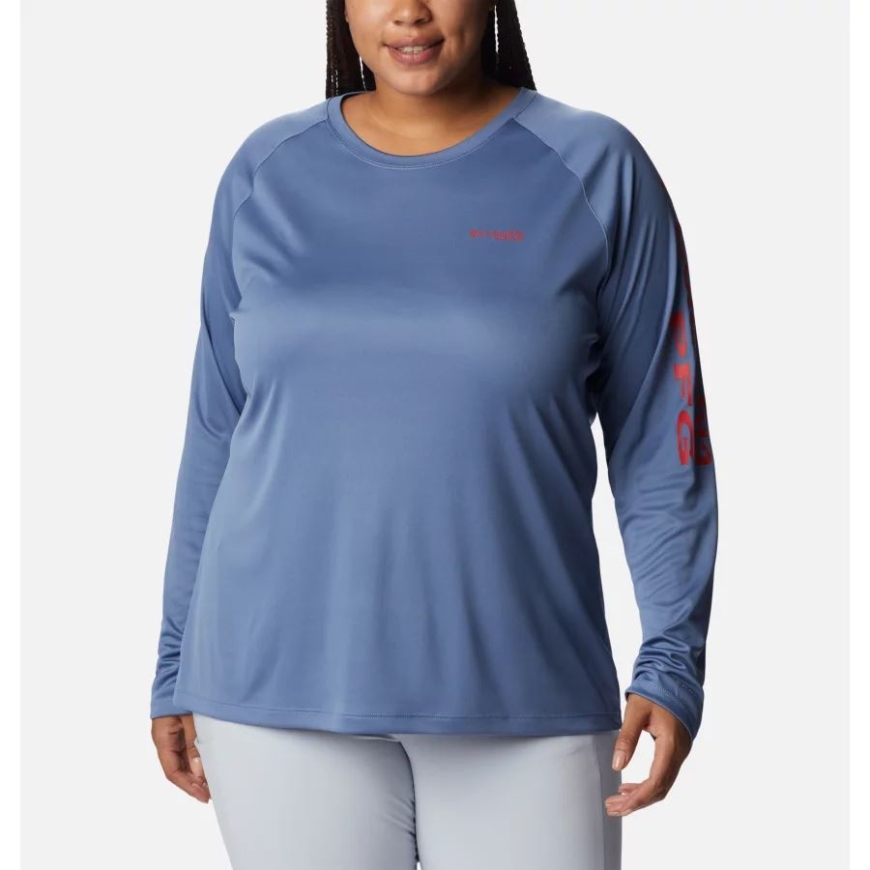 ブルーストーン/レッド スパーク ロゴ コロンビア レディース Pfg タイダル ティー Ii ロングスリーブ プラスサイズ