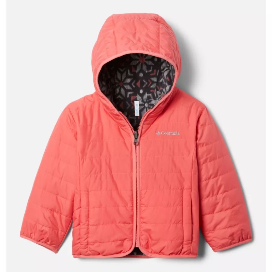 ブラッシュ ピンク/ブラック ペーパーフレーク コロンビア トドラー ダブル トラブル リバーシブル ジャケット