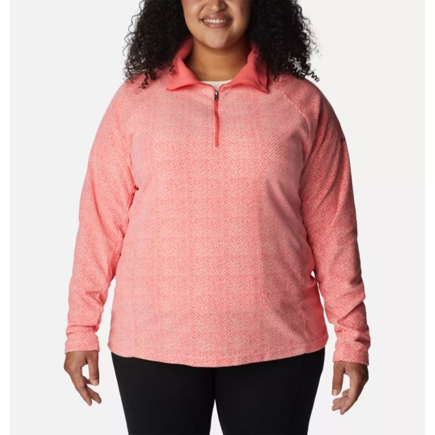 ブラッシュ ピンク ヘリンボーン プリント コロンビア レディース グレイシャル Iv プリント ハーフジップ プルオーバー プラスサイズ