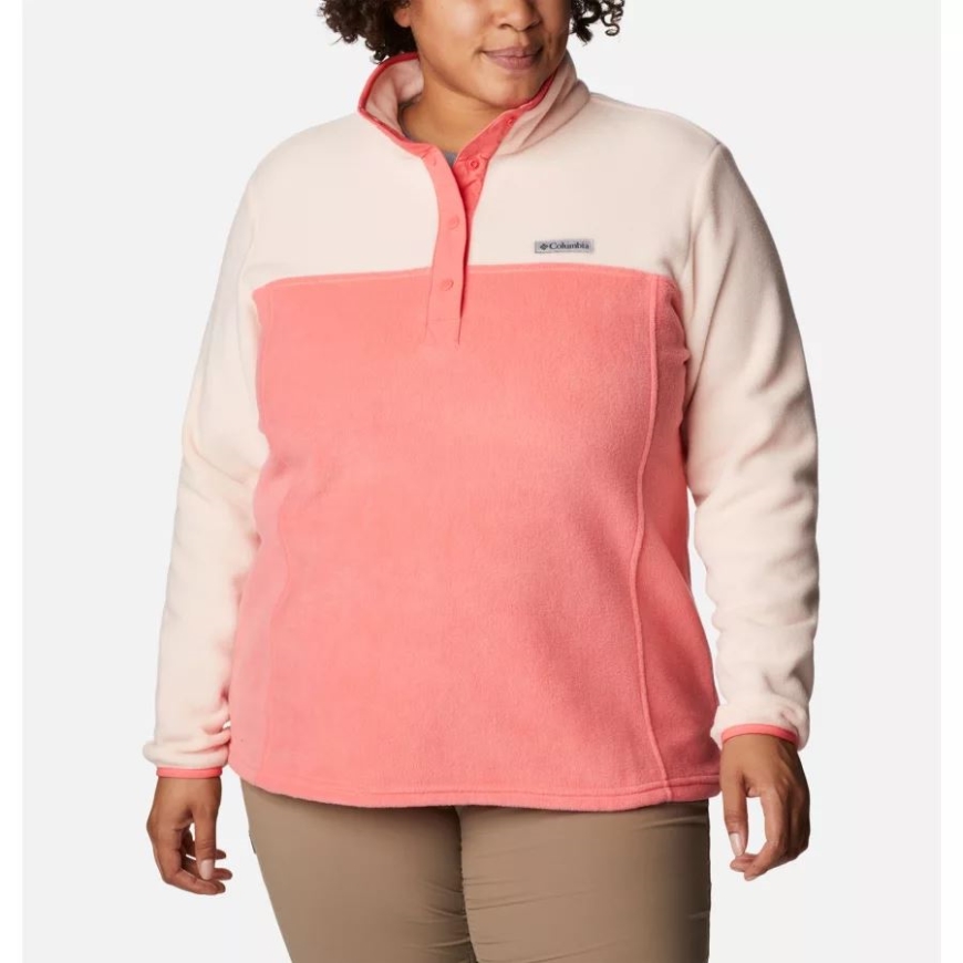 ブラッシュ ピンク/ピーチ ブロッサム コロンビア レディース ベントン スプリング 1/2 スナップ プルオーバー プラス サイズ
