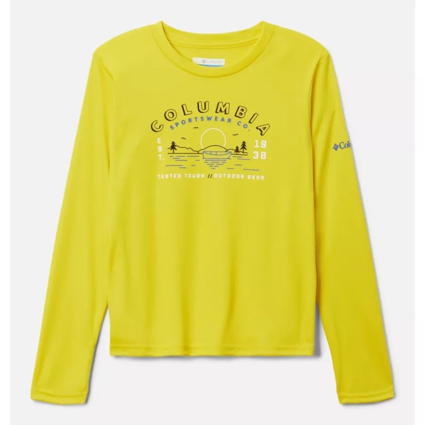 男の子用 グリズリー ピーク 長袖 グラフィック Tシャツ レーザー レモン/ショアライン スケープ コロンビア