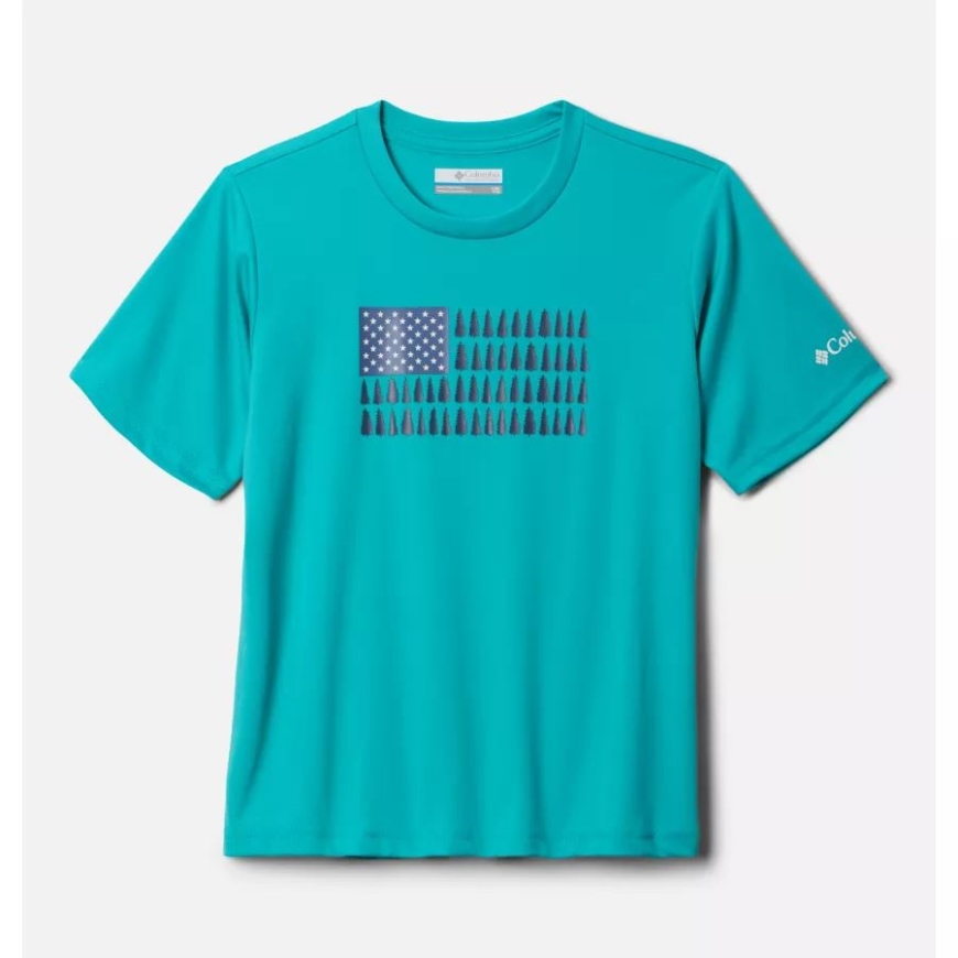 男の子用 グリズリー リッジ 半袖 グラフィック Tシャツ ブライト アクア/パトリオティック パイン グラフィック コロンビア