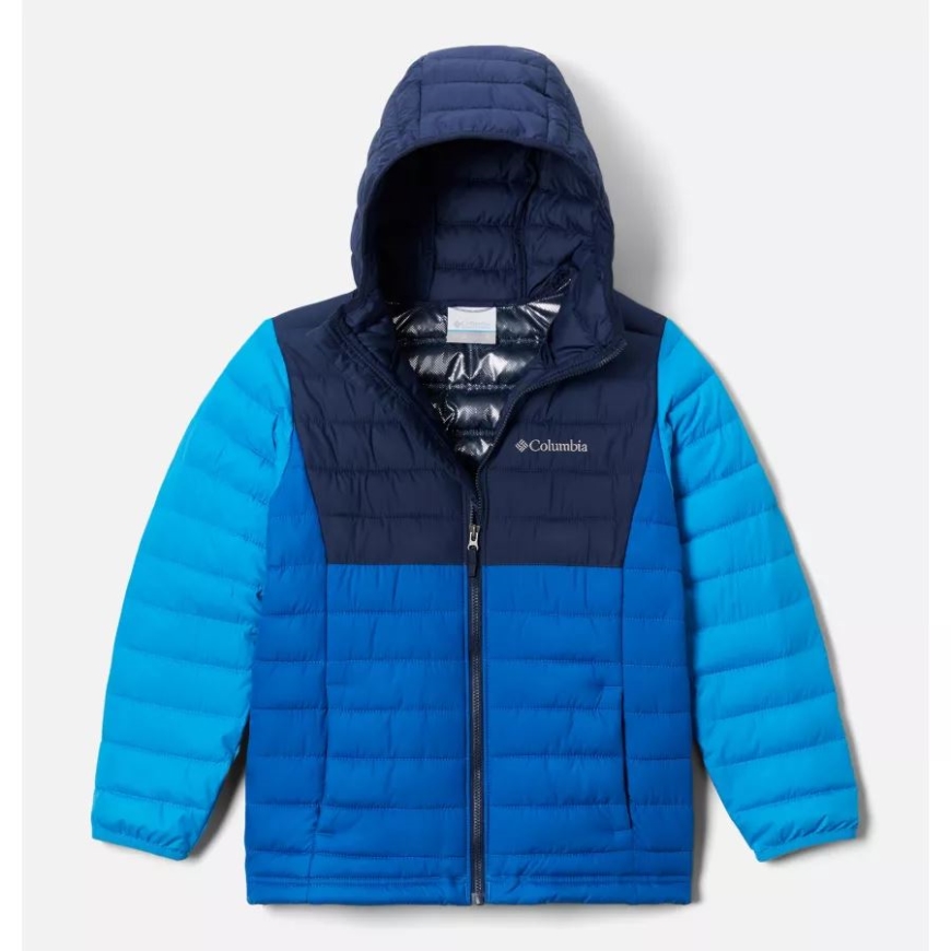 ボーイズ パウダーライト フーデッドジャケット ブライトインディゴ/コルネイビー/コンパスブルー コロンビア