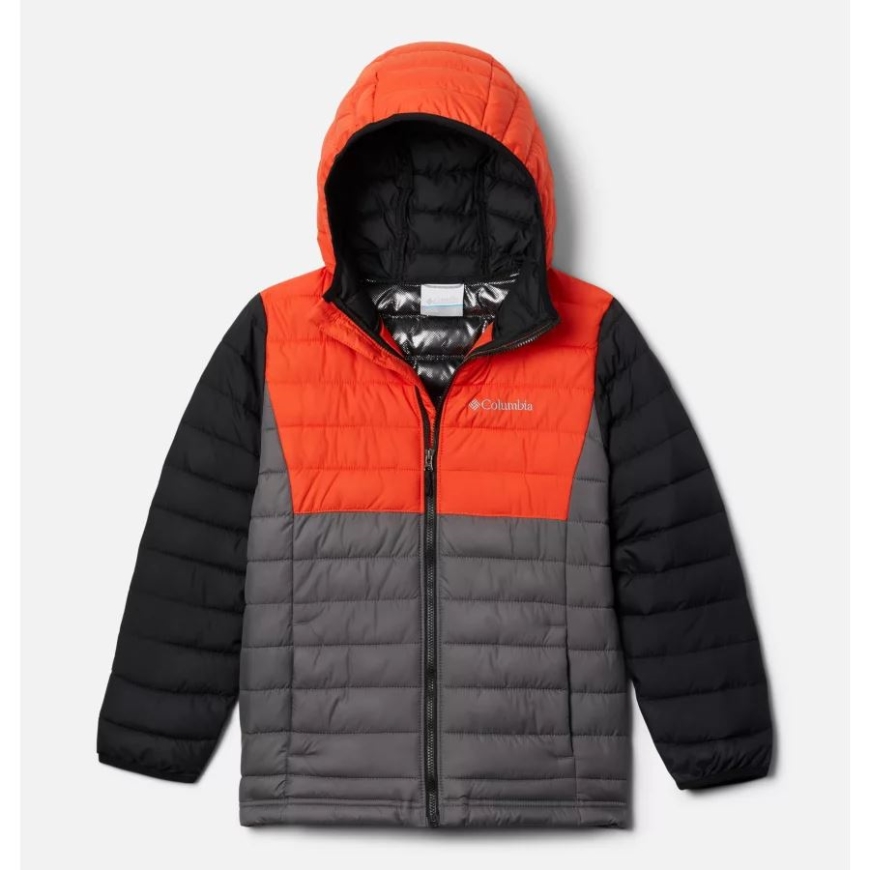 ボーイズ パウダー ライト フード付きジャケット シティ グレー/レッド クオーツ/ブラック コロンビア