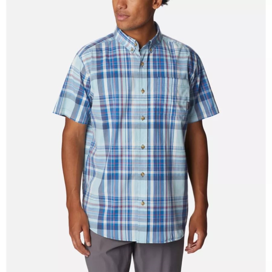 ブライト インディゴ マルチ チェック柄 メンズ ラピッド リバーズ II ショート スリーブ シャツ コロンビア
