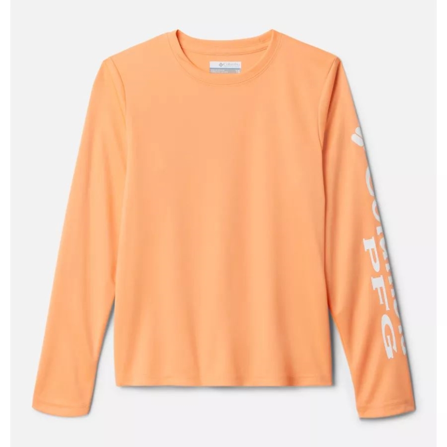 ブライトネクター/ホワイト ロゴ コロンビア キッズ Pfg ターミナル タックル ロングスリーブ Tシャツ