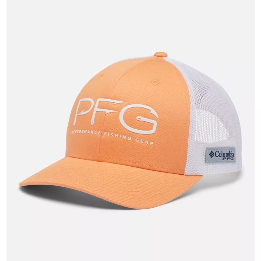ブライトネクター/ホワイト Pfgメッシュ スナップバックフック ボールキャップ ハイクラウン コロンビア