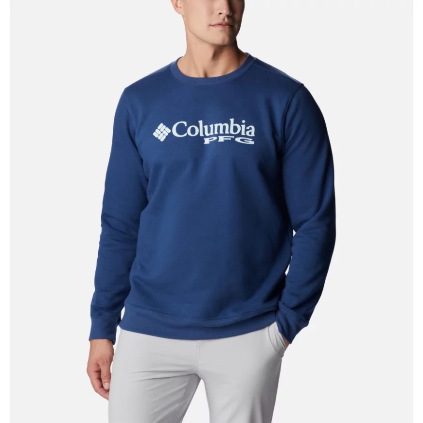 カーボン/スプリング ブルー コロンビア メンズ Pfg スタックド ロゴ クルー スウェットシャツ トール