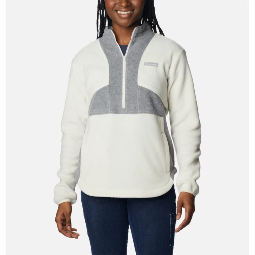 チョーク/ライト グレー ヘザー ウィメンズ ベントン スプリング カラーブロック ハーフ ジップ フリース プルオーバー コロンビア