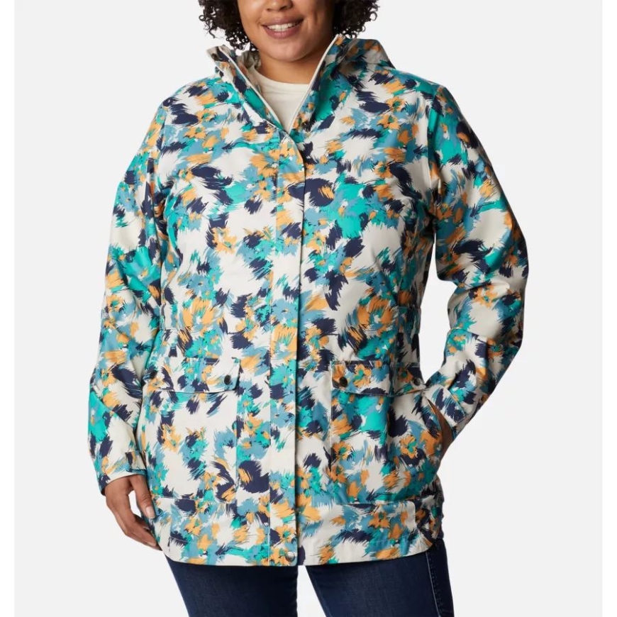 チョーク タイフーン ブルーム マルチ プリント レディース あちこち トレンチ ジャケット プラス サイズ コロンビア