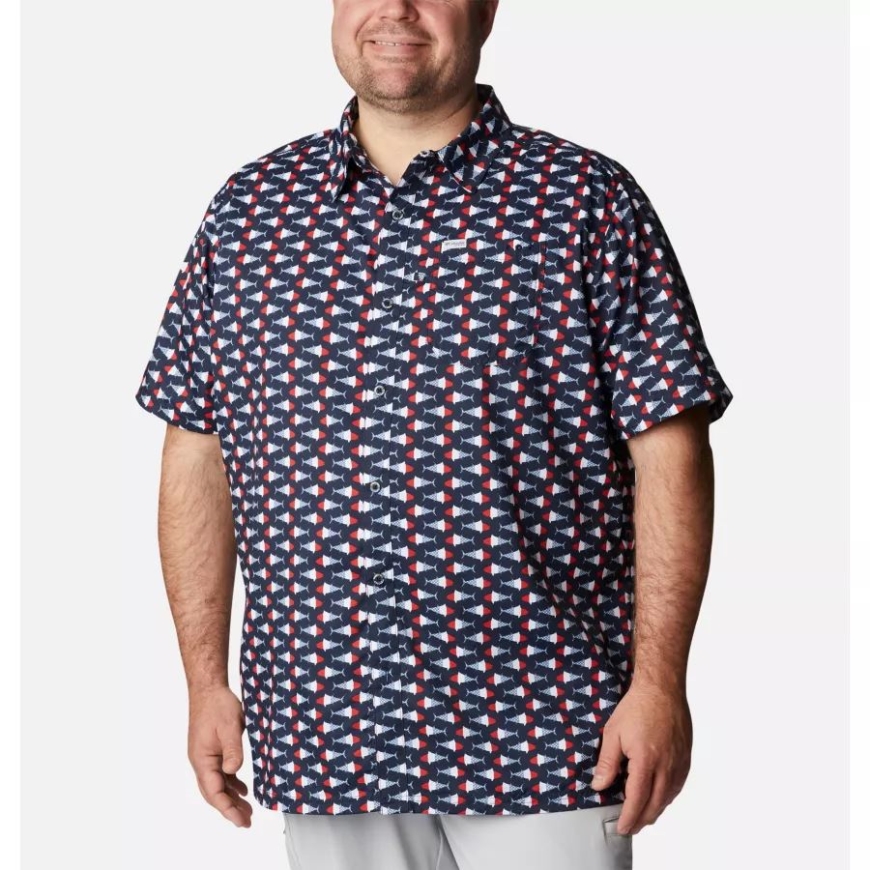 カレッジ ネイビー フィッシュ ボバー プリント メンズ Pfg スーパー スラック タイド キャンプ シャツ ビッグ コロンビア