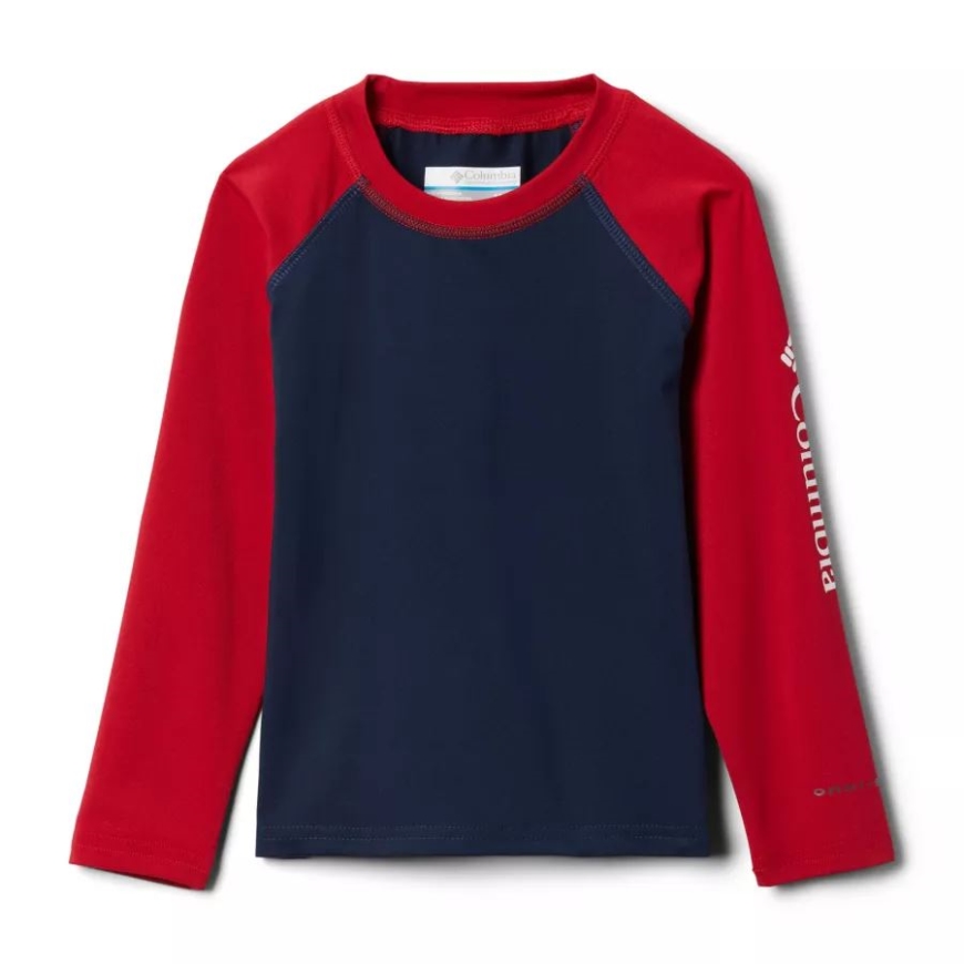 カレッジネイビー/マウンテンレッド キッズ 幼児 サンディショア 長袖サンガードシャツ コロンビア