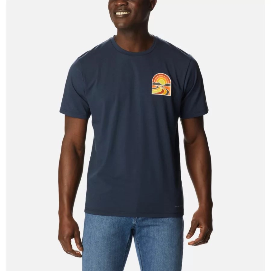 カレッジ ネイビー/サントレック トレイル チェスト コロンビア メンズ サン トレック 半袖 グラフィック Tシャツ トール