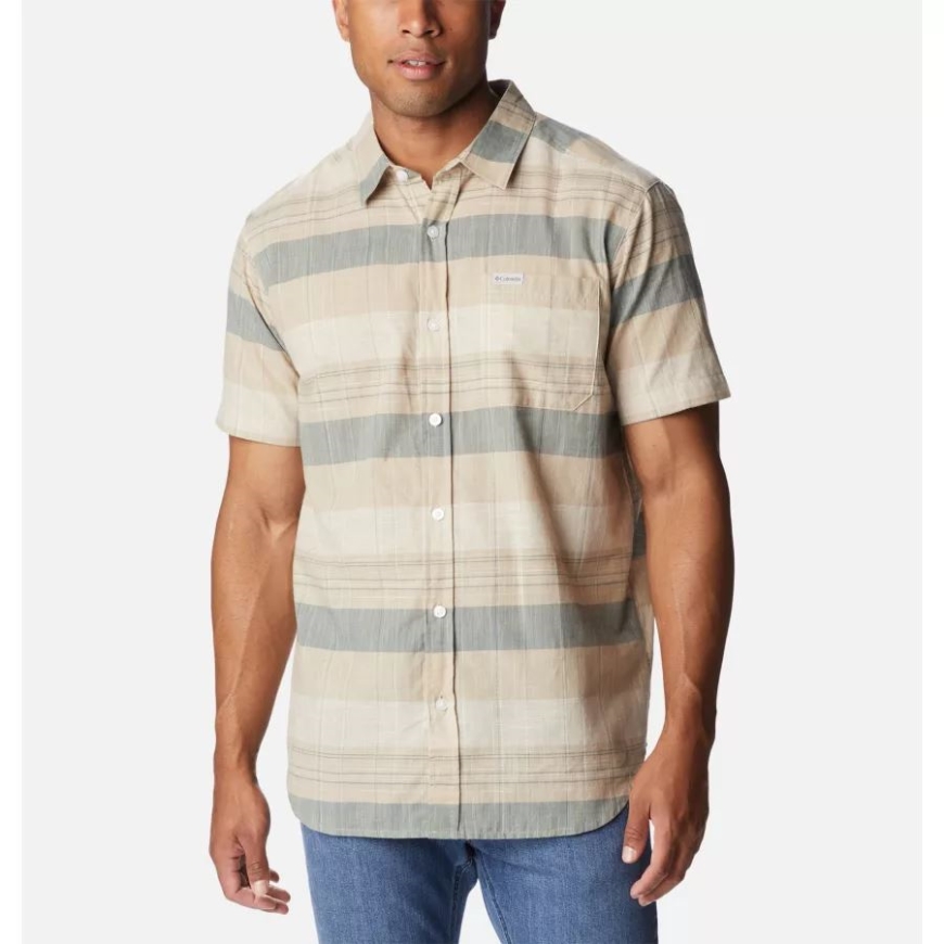 コロンビア 古代の化石が散りばめられたストライプ メンズ ラピッド リバーズ ノベルティ 半袖シャツ