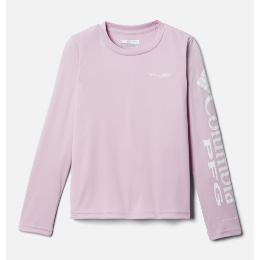 コロンビア オーラ/ホワイト ロゴ ガールズ Pfg タイダル ロング スリーブ T シャツ