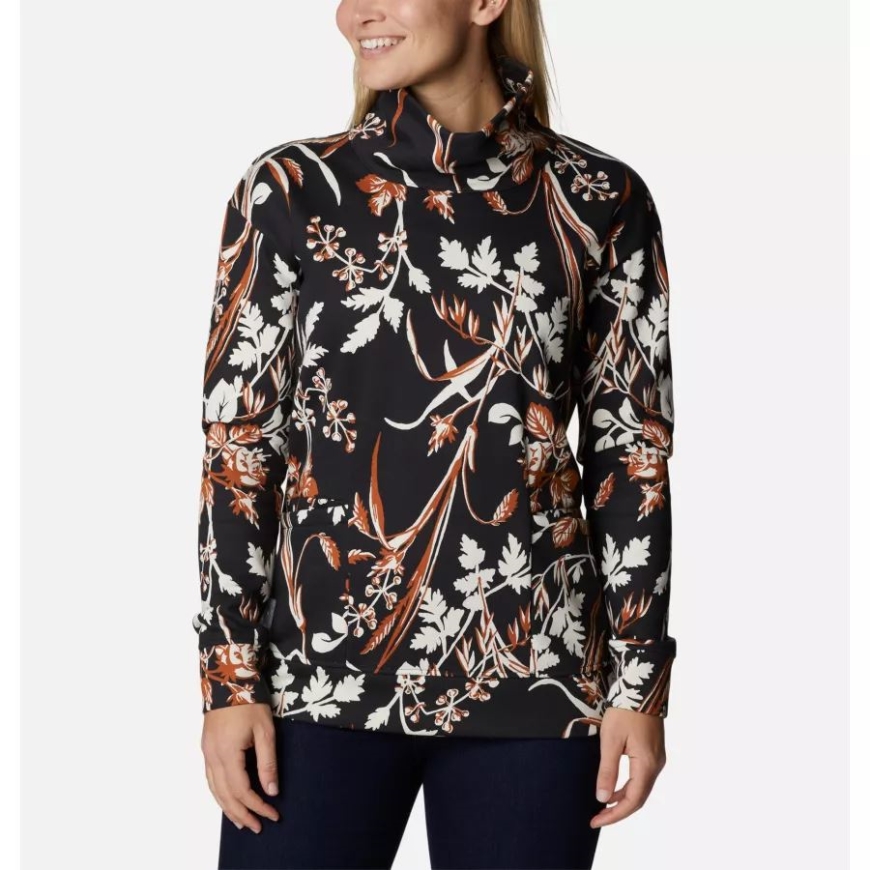 コロンビア ブラック フォールグラス プリント レディース コロンビア ロッジ ファンネル プルオーバー