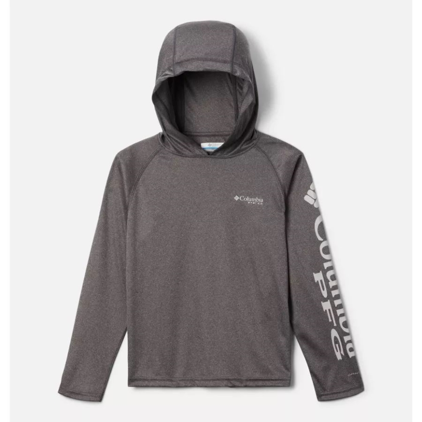 コロンビア ブラック ヘザー/クール グレー ロゴ ボーイズ Pfg ターミナル タックル ヘザー パーカー
