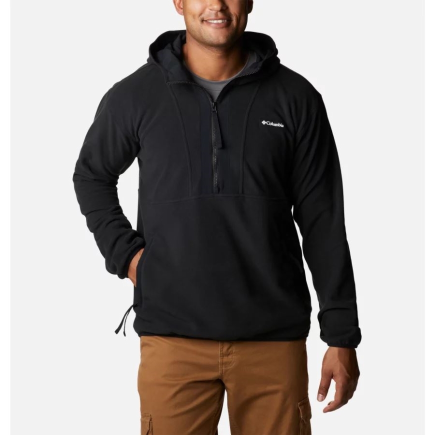 コロンビアブラックメンズバックボウルライトハーフジップフリースパーカー