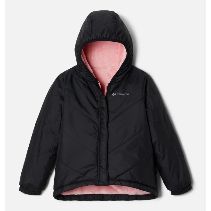 コロンビア ブラック/ピンク オーキッド ガールズ ビッグファー リバーシブル ジャケット