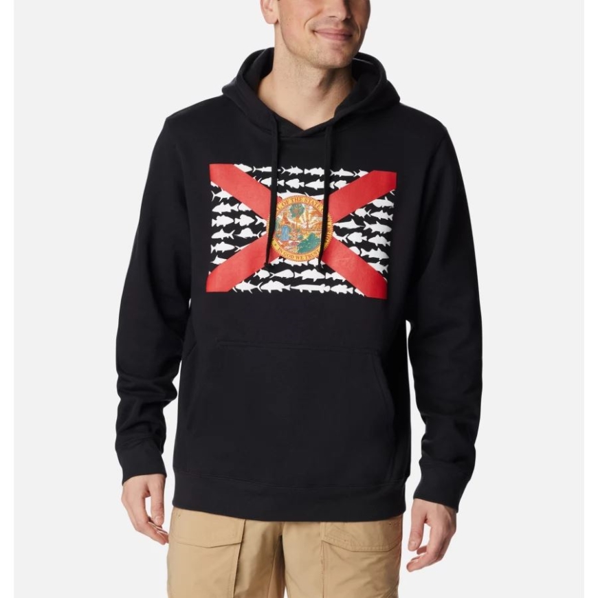 コロンビア ブラック/レッド スパーク フロリダ メンズ PFG フィッシュ フラッグ II パーカー