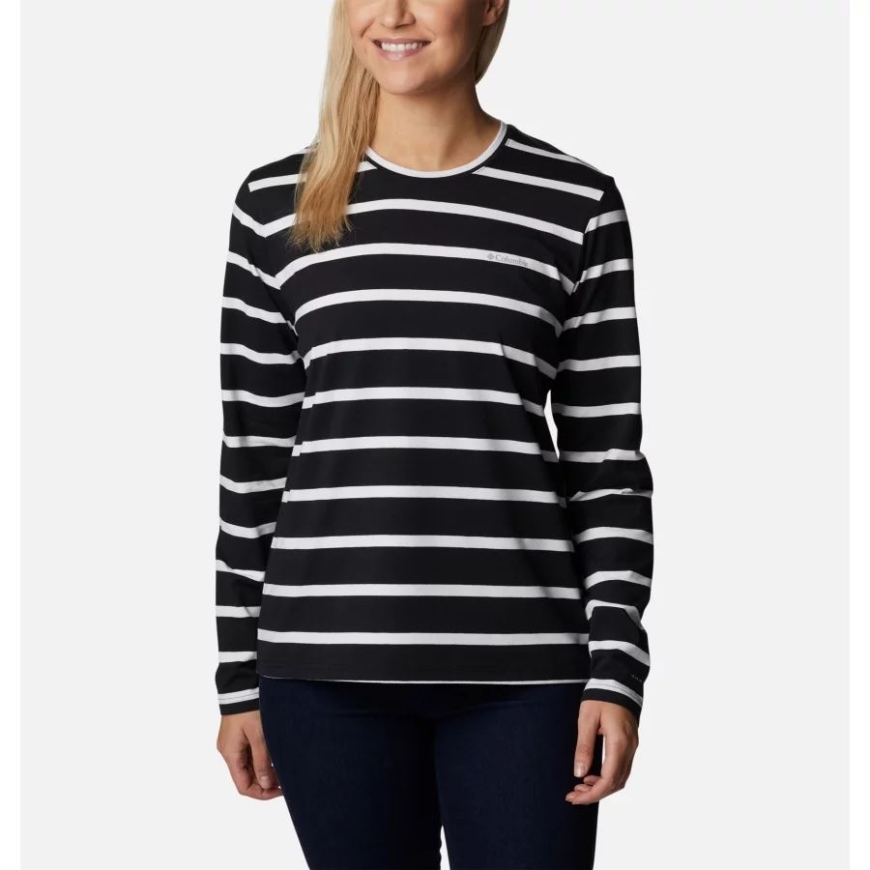コロンビアブラックサンシェードストライプレディースサントレックパターンロングスリーブTシャツ