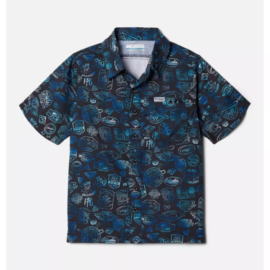 コロンビア ブラック タイダイ Pfg ボーイズ Pfg スーパー スラック タイド 半袖 キャンプ シャツ