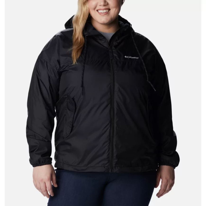 コロンビア ブラック レディース フラッシュ チャレンジャー裏地付きウィンドブレーカー ジャケット プラスサイズ