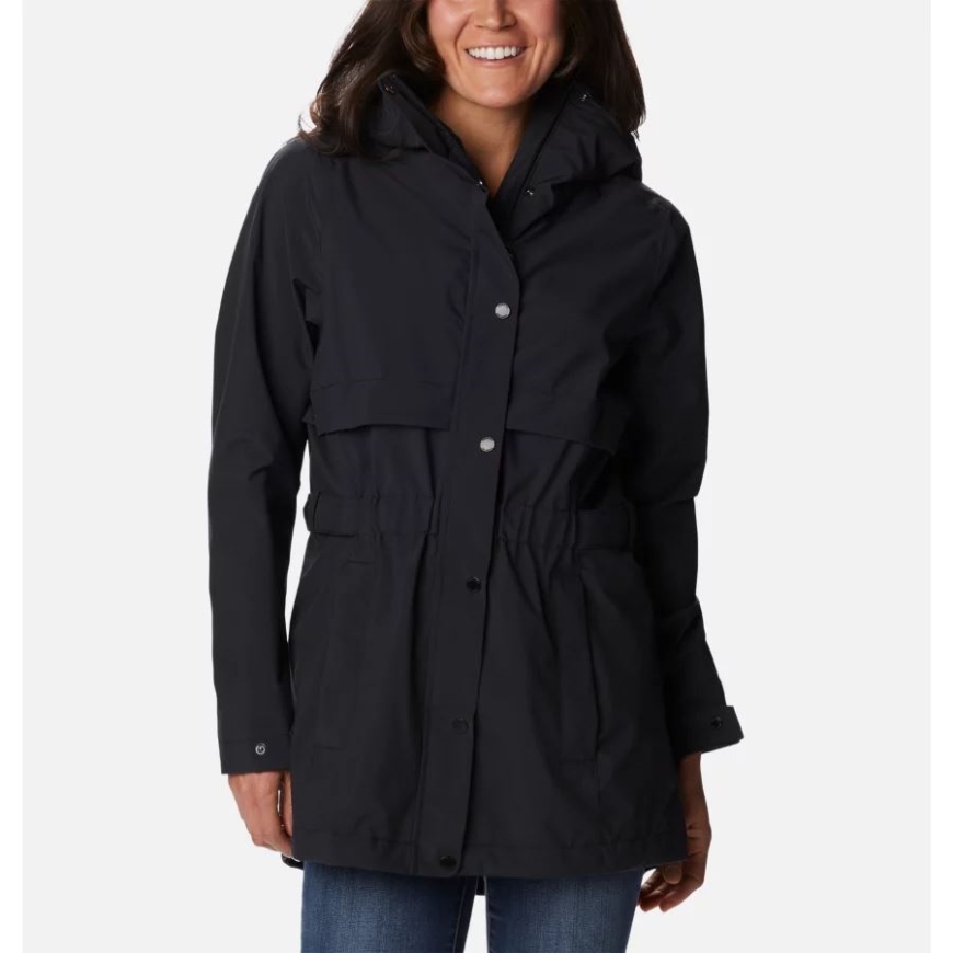 コロンビアブラックレディースロングバレートレンチジャケット.